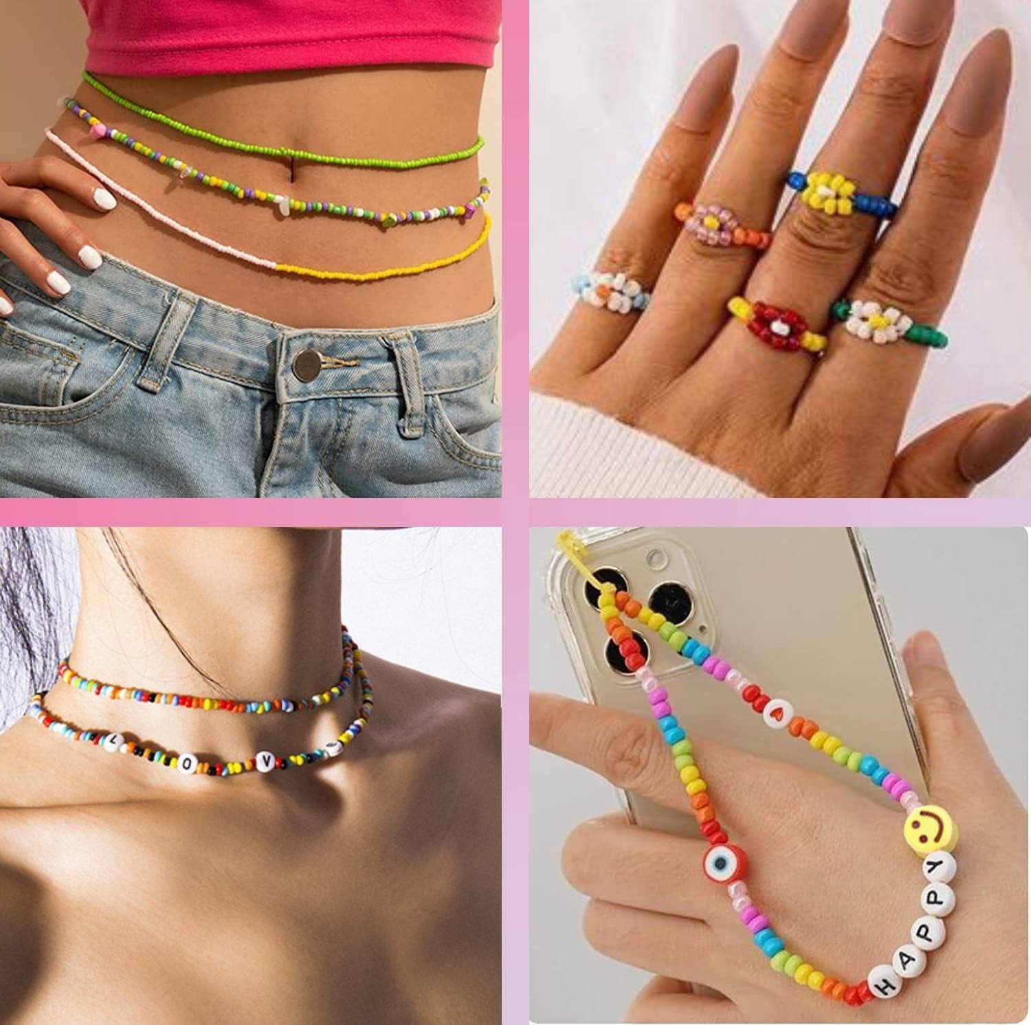54000pcs Glass Seed Beads for Jewelry Making Kit, 120 Colors 2mm Small Beads Kit Bracelet Beads with Letter Evil Eye Beads Jump Rings & Charms Pendants for Bracelets Making, DIY, Adult Craft Supplies
