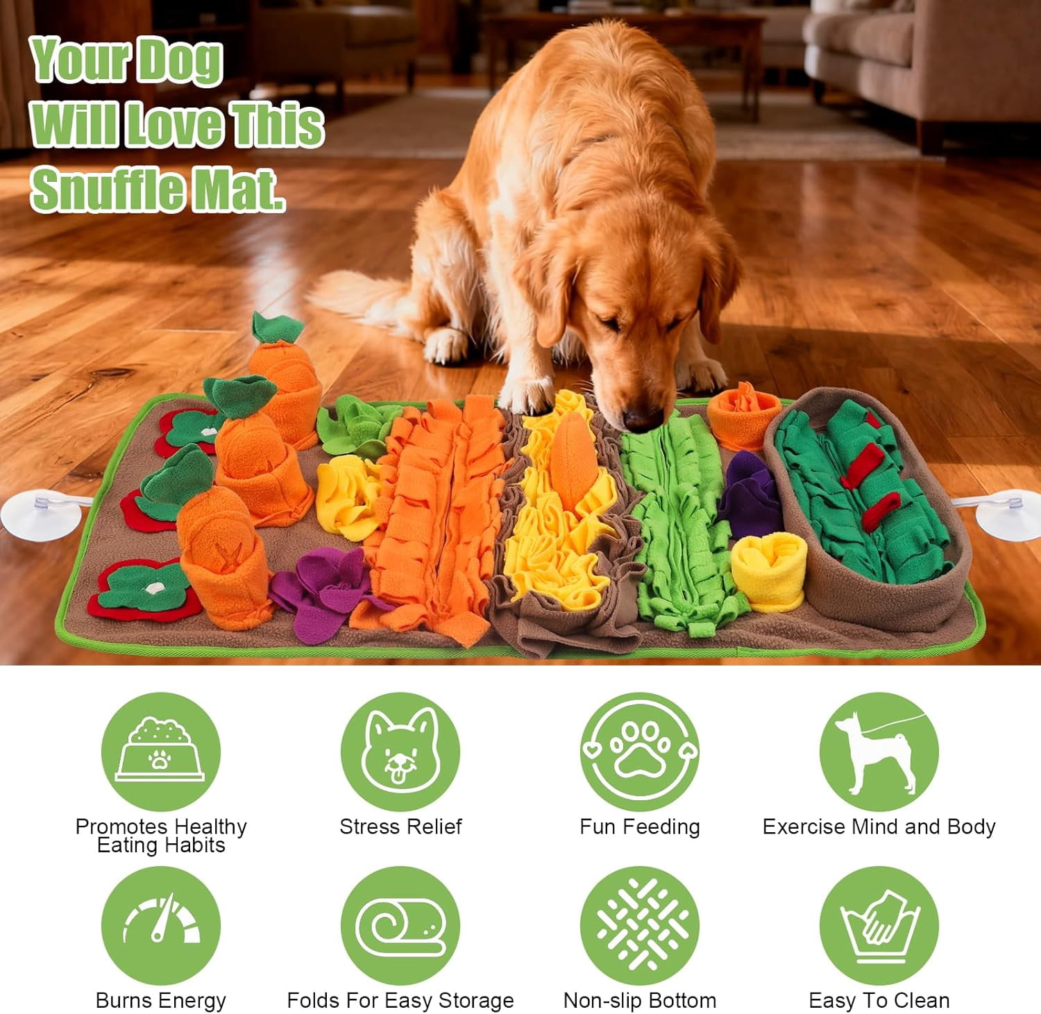 Snuffle Mat for Dogs Large Breed - 32'' X 20'' Washable Durable Sniff Mat for Slow Feeding Training, Enrichment Puzzle Toy for Mental Stimulation & Stress Relief Green-Yellow