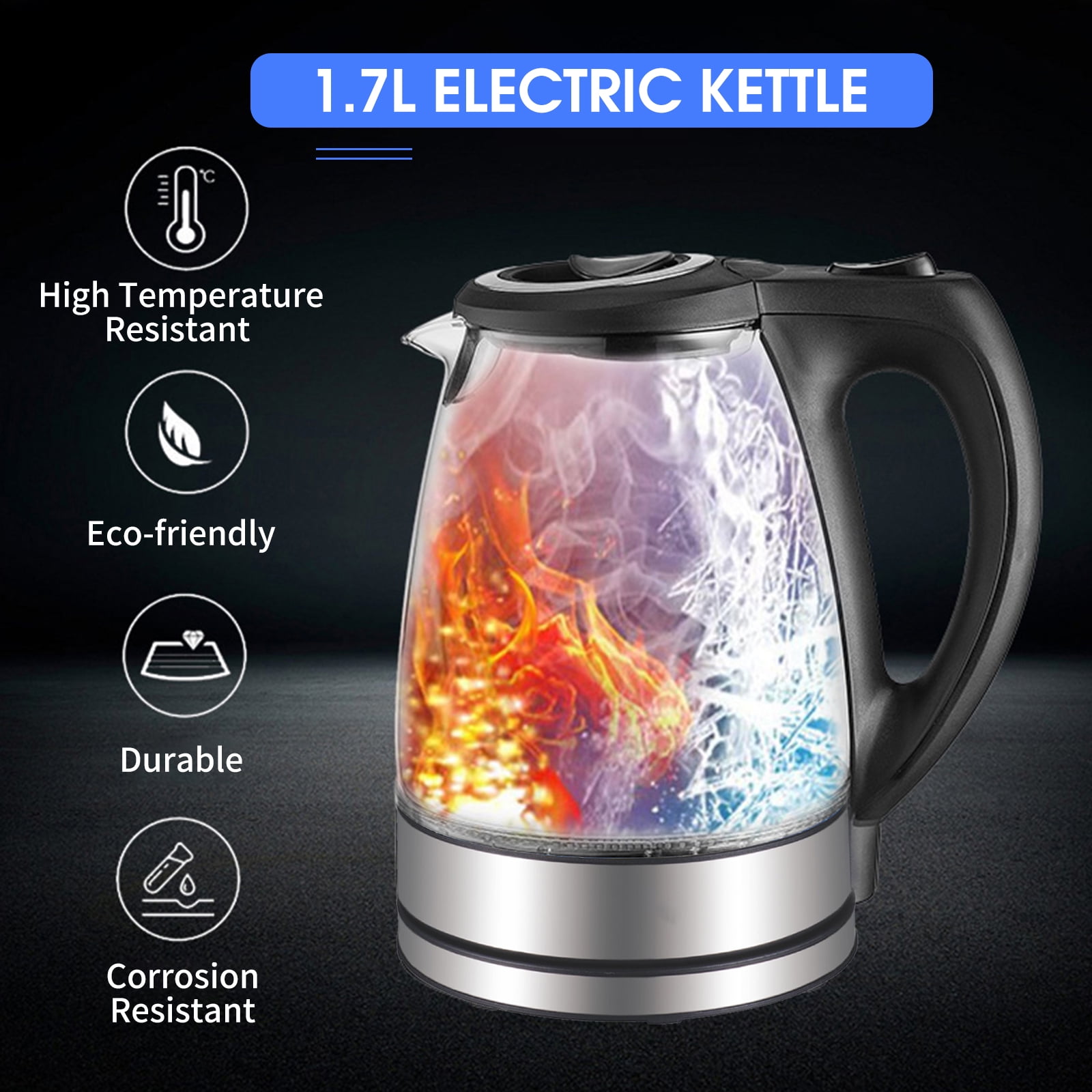 Yyh1.7l Glass Electric Kettle Fast Boiling Heater Automatic Kettle Home  Supply With Eu Plug For Home Office Hotel (black)
