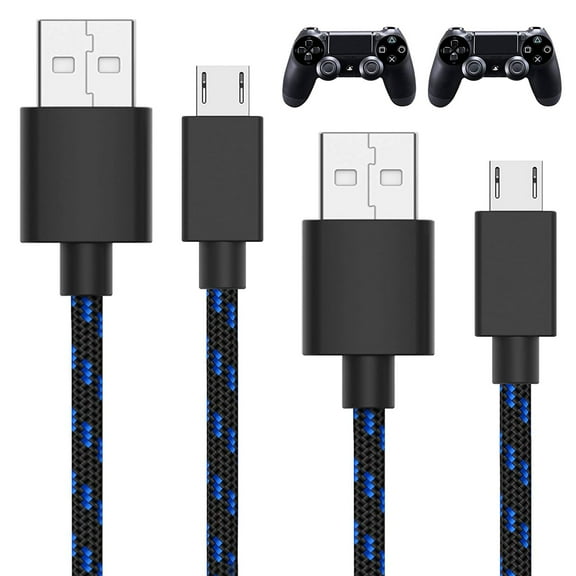 TALK WORKS Pack of 2 10ft PS4 Controller Charger Cable USB Cord PlayStation 4 Accessories, Black
