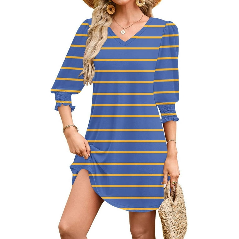 Zedker Women'S Spring and Fall Long-Sleeved V-Neck Knitting Sweater Dress,Casual  Printed Solid Color Gradient Color Dresses for Women Laid-Back Style,Blue,S  - Walmart.com