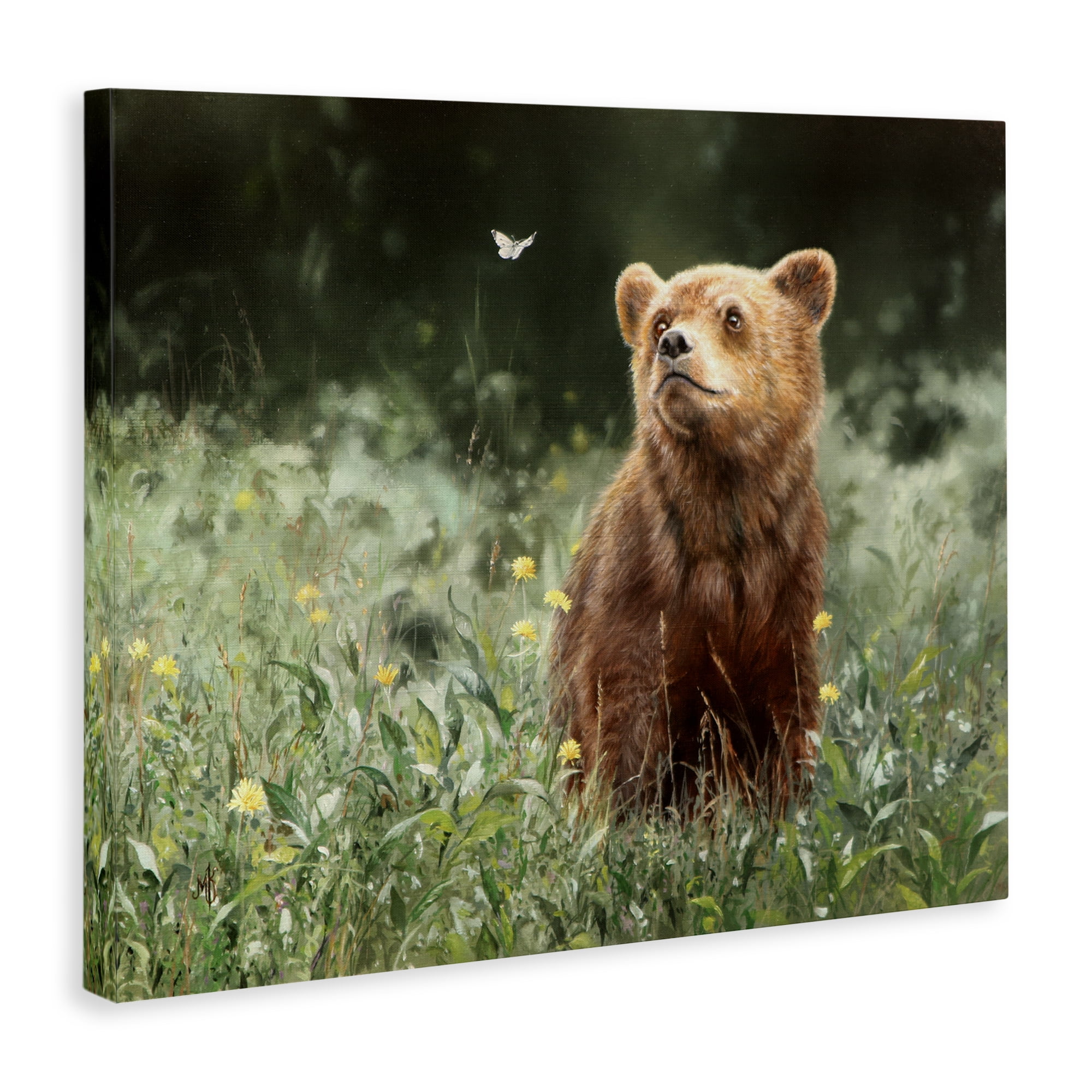 Stupell Industries Baby Bear & Butterfly Animals Painting Wrapped Canvas Art Print Wall Art, 20 x 16