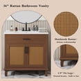 thumbnail image 4 of 36" Wood Bathroom Vanity with Sink, Freestanding Small Bathroom Storage Vanity Cabinet with 2 Soft Close Rattan Door, 3 Drawers, Brown, 4 of 8