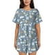 thumbnail image 1 of Fotbe Blue Bathroom Conjunto de Pijama Estampado para Mujer, 2 Piezas, Ropa de Dormir con Camiseta de Manga Corta y Shorts Suaves-Small, 1 of 6