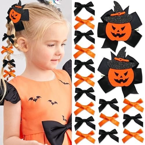 18 count Halloween Hair Clips Orange Black Pumpkin Hair Bow Clips