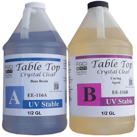 CRYSTAL CLEAR EPOXY RESIN, 1 Gallon Kit, FOR RIVER TABLES, LIVE EDGE TABLES, BAR TOPS AND COUNTERTOPS, 1:1 Ratio, Fiberglass Coatings, (Best Epoxy For Countertops)