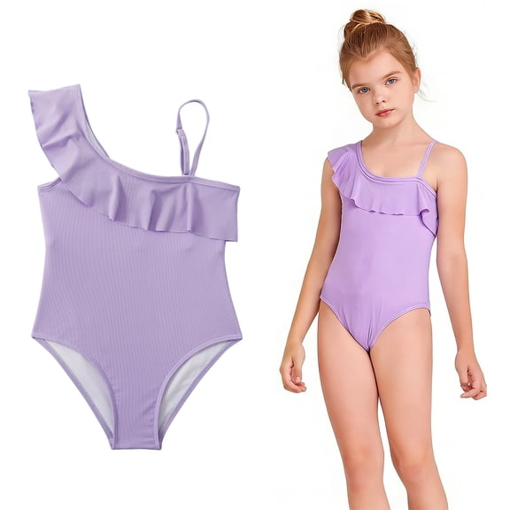 Girls 1 Piece Swimsuits Ruffle Swimming Suits Quick Dry Beach Swimwear with Adjustable Straps Girls Swimwear Size 7-8 Years