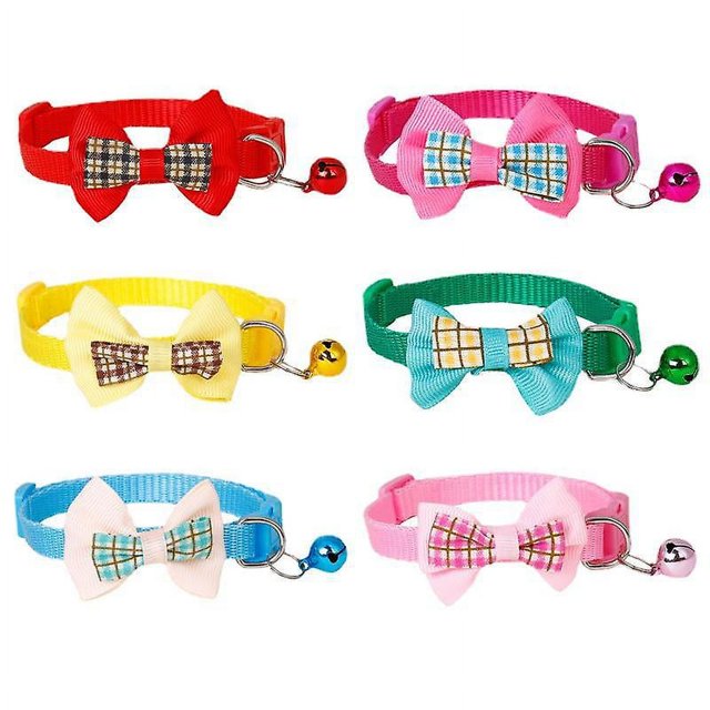 6 collares para gatos con cascabeles y lazos para collares ajustables de liberación rápida para mascotas, collares para gatos, gatitos, animales pequeños para interiores y exteriores