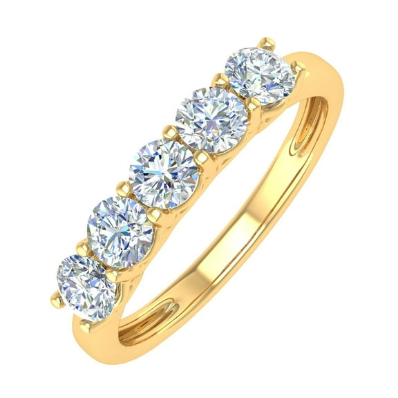 1 Carat (ctw) 5-Stone Diamond Wedding Band Ring in 14K Yellow Gold - IGI Certified (Ring Size 10)