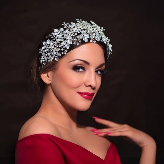 Handmade Rhinestone Bridal Headband, Silver Sparkling Crystal Crown Tiara, Flexible Wedding Hair Accessory for Bride & Bridal Party