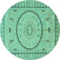 thumbnail image 1 of Ahgly Company Machine Washable Indoor Round Medallion Turquoise Blue Traditional Area Rugs, 8' Round, 1 of 4