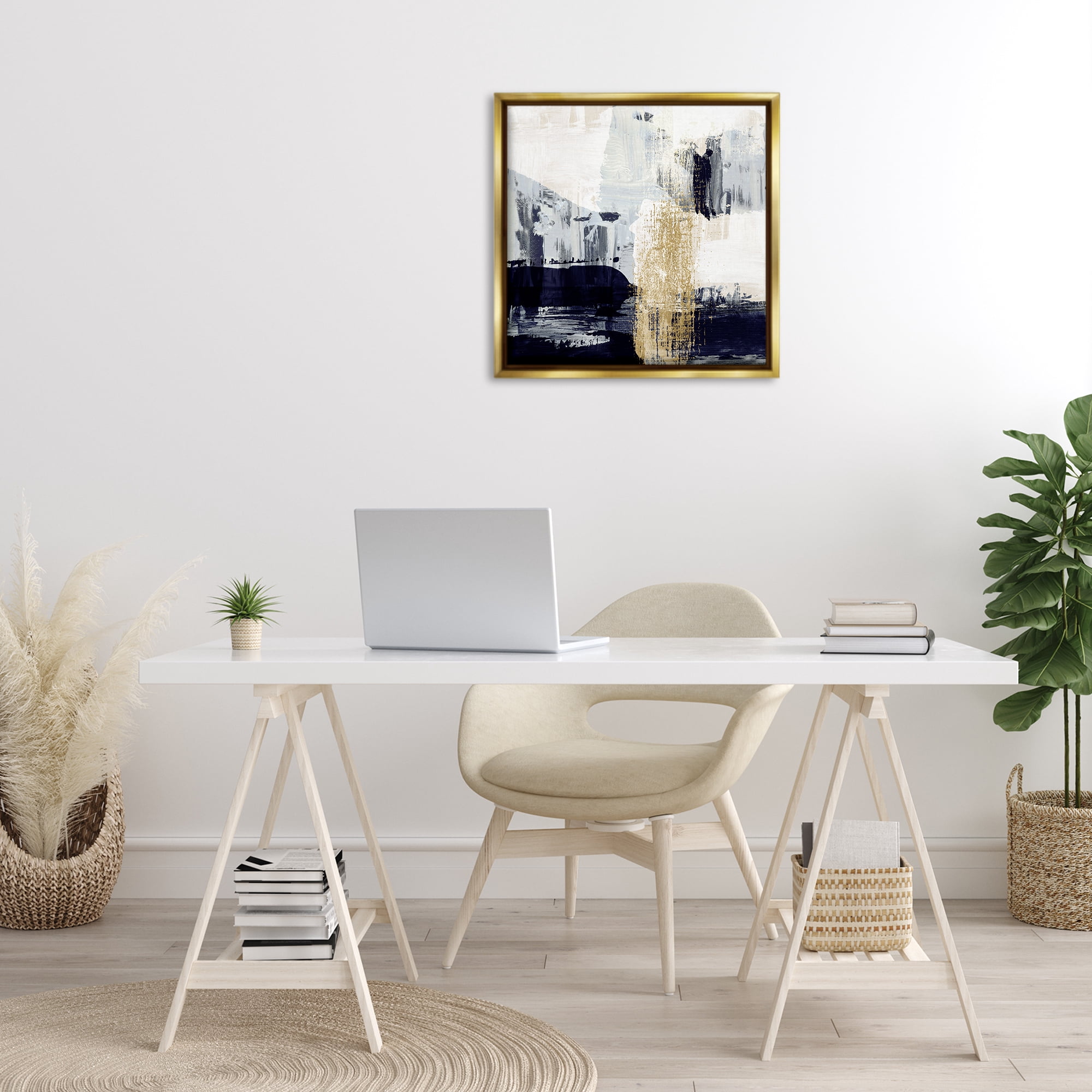 Stupell Industries Gold Paint Stroke Abstract Abstract Painting Gold Floater Framed Canvas Art Print Wall Art, 25 x 25