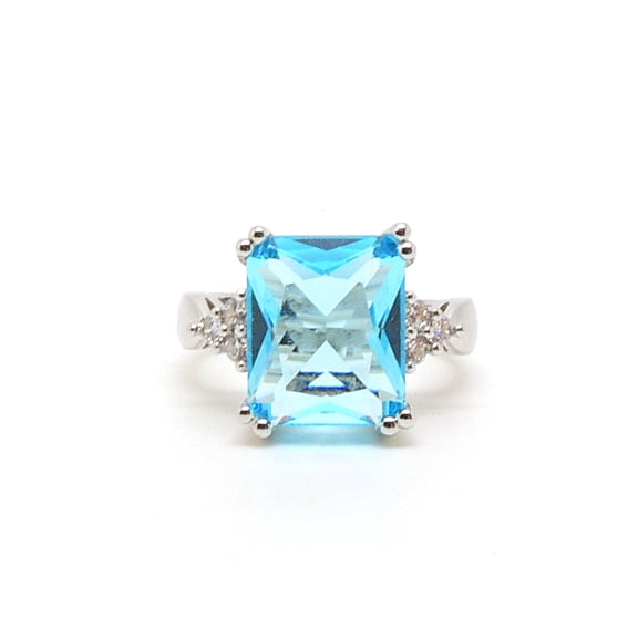 Bendi Ring Emerald Cut Blue Cubic Zirconia Women Statement Ginger Lyne Collection