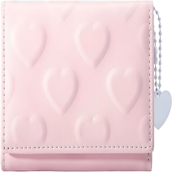 GASTROPOD Women's Wallet Small Trifold Slim Leather Cute Wallet Cash Pocket with Heart Chain Coin Purse ID Window Card Holder for Girls and Ladies (Purple)