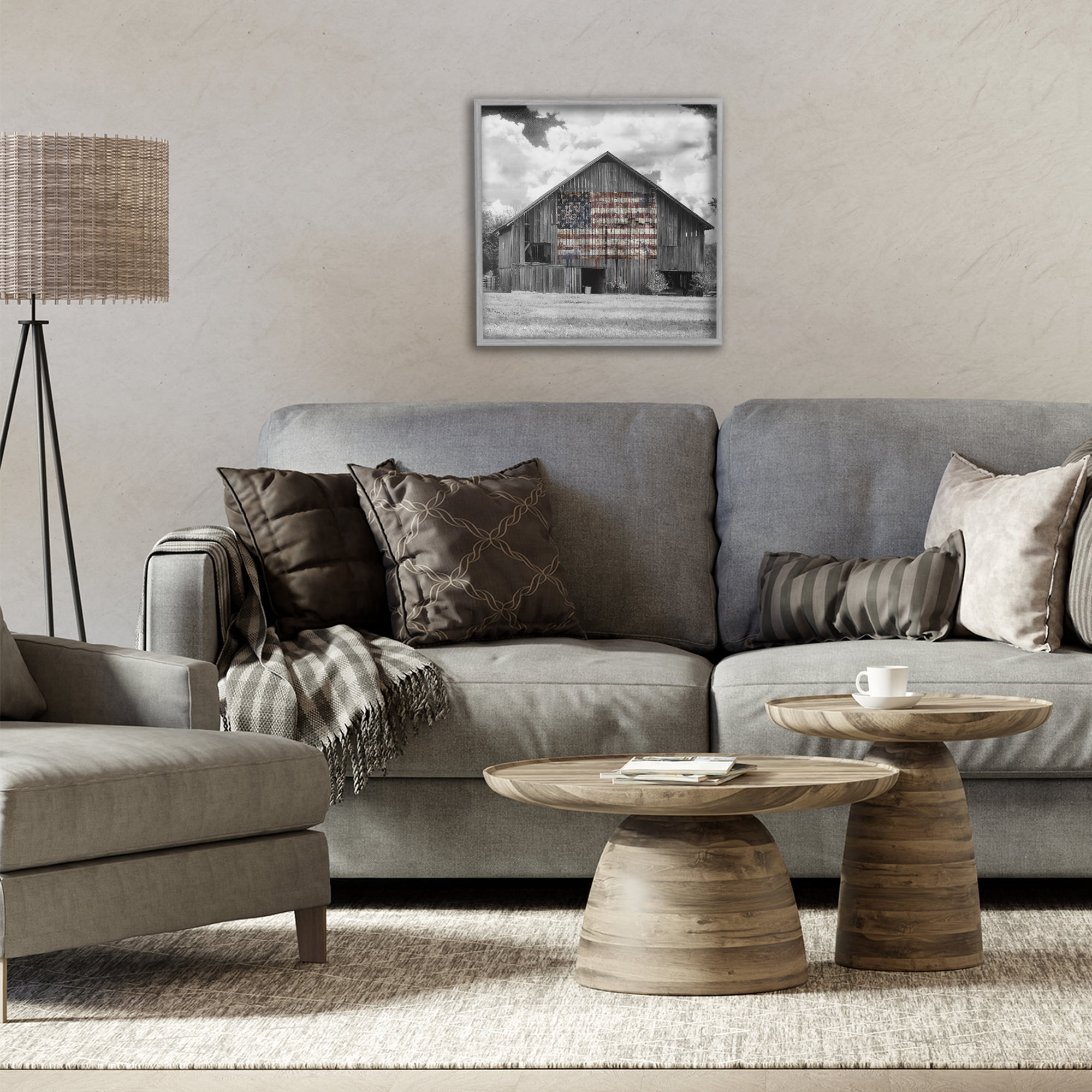 USA Flag Monochrome Barn Gray Framed Giclee Art, design by Decent Exposures
