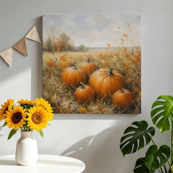 Fall Orange Pumpkin Canvas Wall Art for Living Room, Thanksgiving Rustic Farm Vintage Maple Leaf Poster Print Painting for Bedroom Office Home Decoration Wall Pictures Prepare To Hang 10"x10"