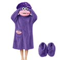 thumbnail image 2 of LRGSHF Boys Girls Funny Monster Hooded Wearable Pajamas & Slipper, Soft Loose Long Loungewear with Pocket, Cozy Plush Sleepwear, 2 of 5