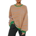 thumbnail image 1 of SUNSIOM Women's Striped Sweatshirt Contrast Color Long Sleeve Round Neck Oversized Casual Pullover Tops, 1 of 6