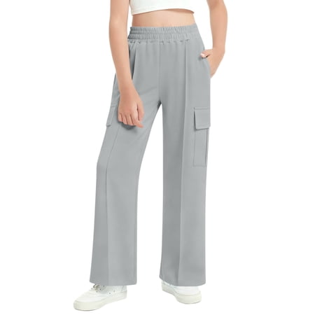 FAWUUDO Boy s Cargo Sweatpants Loose Fit Thick Wide Leg Sweats with Pockets