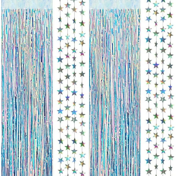 Cheerland Iridescent Tinsel Foil Fringe Curtains Euphoria Birthday Party Photo Backdrop, 3Pcs