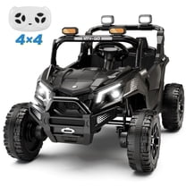 Wisairt 24V Ride on Toys 4WD Ride on Cars with Remote Control, 2 XL Seater Electric Car for Kids, Power Car Wheels, UTV w/ Four Motors, Music, LED Lights, Wireless Audio, 3 Speeds, Black