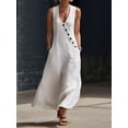 thumbnail image 5 of Women'S Cotton Linen Jumpsuits Sleeveless Wide Legs Button Down Rompers with Pockets White S, 5 of 7