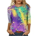 thumbnail image 3 of QATAINLAV Womens Mardi Gras Shirts 3/4 Length Sleeve Crewneck Tee Top Funny Graphic Print Fashion Carnival Party Blouses Multicolor S, 3 of 6