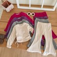thumbnail image 5 of Pandaie Girls Drawstring Crop Blous Top Flare Pants 2 Piece Set Solid Color Stretch Long Sleeve Casual Fashion Tracksuit Grey,5-6 Years, 5 of 6