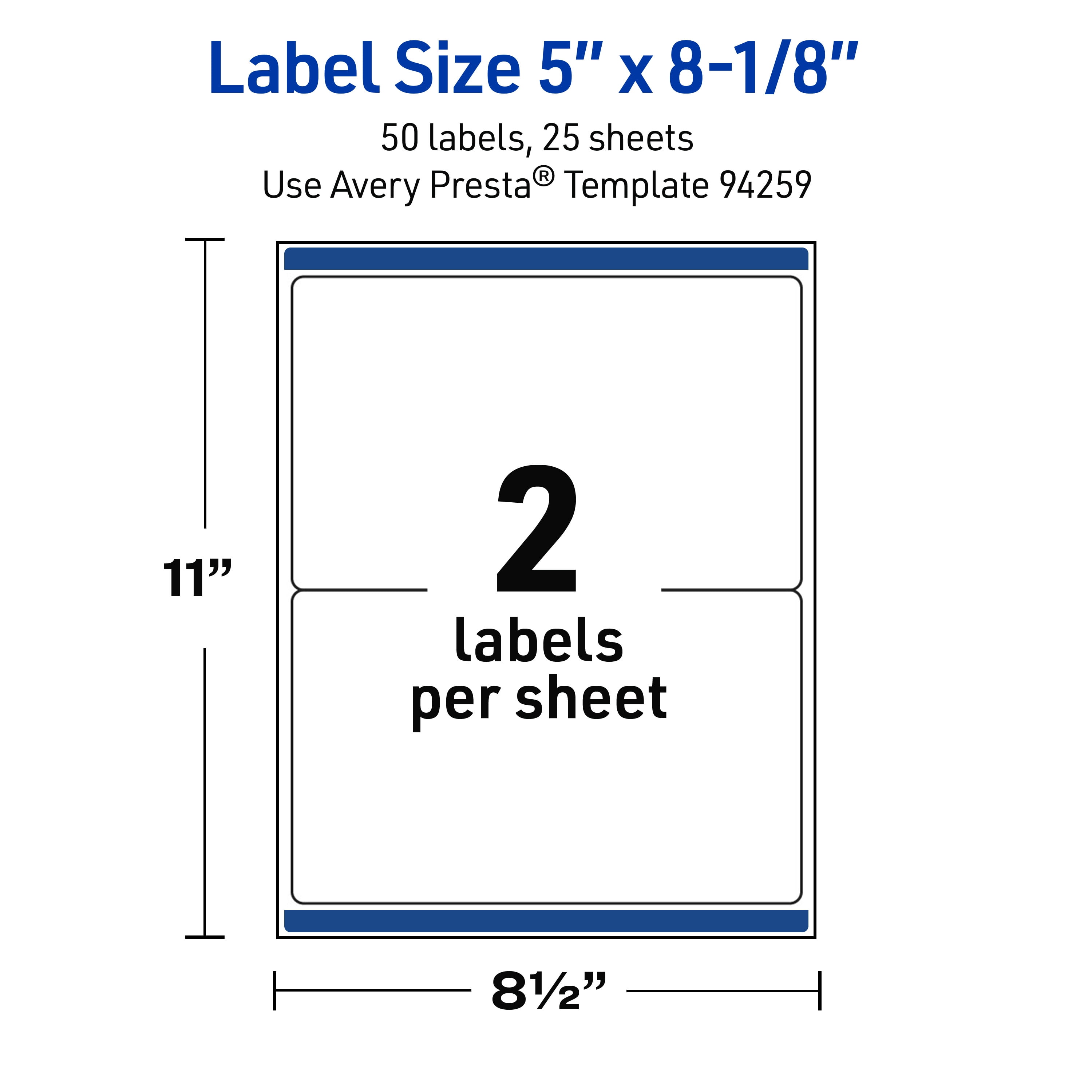 Avery Waterproof Rectangle Labels, 5" x 8-1/8", 50 Total