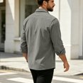 thumbnail image 4 of Loose Fit Button Up Shirt Jacket For Men, Solid Lapel Long Sleeve Casual Top, Fall Daily Layering Pocket Shacket, 4 of 7