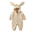 thumbnail image 2 of Wuxian Cute Boys Bodysuit Winter Fuzzy Thick Cozy Hooded Jumpsuit Long Sleeve Full Zip Up Overall Romper Relaxed Cozy Outwear Outfit,Beige,18-24 Months, 2 of 6