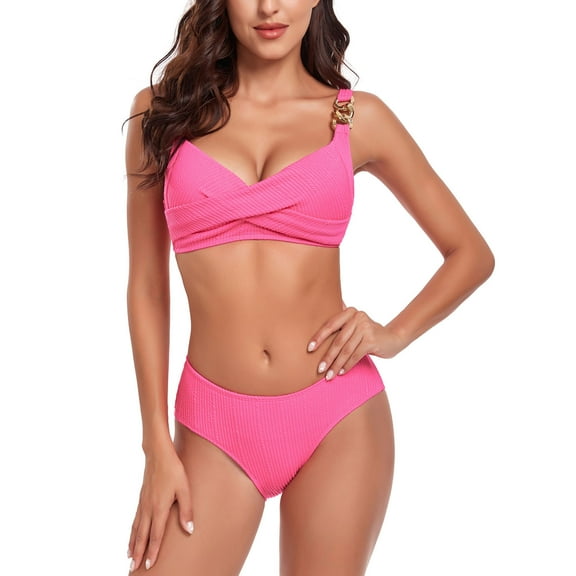 PFRNLF Womens Bikini Sets Two Piece Swimsuit High Waisted V Neck Twist Front Adjustable Spaghetti Straps Bathing Suit