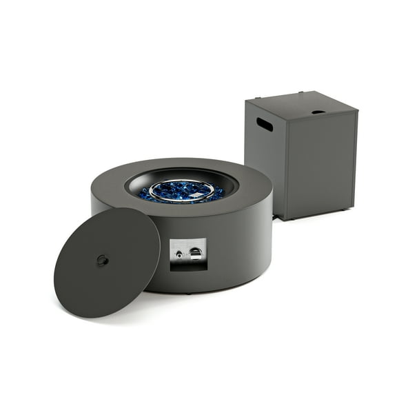 30" Dark Grey Round Outdoor Propane Fire Pit Table with Tank Storage | 50,000 BTU Heat | CSA Certified | Includes Cover & Stones