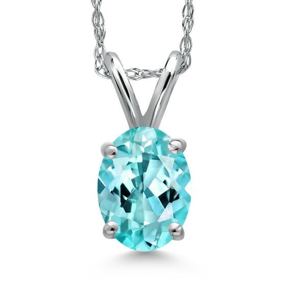 Gem Stone King 10K White Gold Blue Apatite Pendant Necklace for Women | 0.82 Cttw | Gemstone Birthstone | Oval 7X5MM | With 18 inch Chain