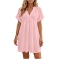 thumbnail image 2 of QUNYINEY Beach Dresses for Women Plus Size Mini Summer Pink Short Sleeve A Line Dress V Neck Vacation Casual Loose Fit Dresses, 2 of 7