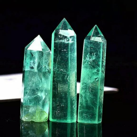 K-KED 70-80mm Natural Green Fluorite Stone Quartz Crystal Point Healing Reiki Wand 1Pc-default