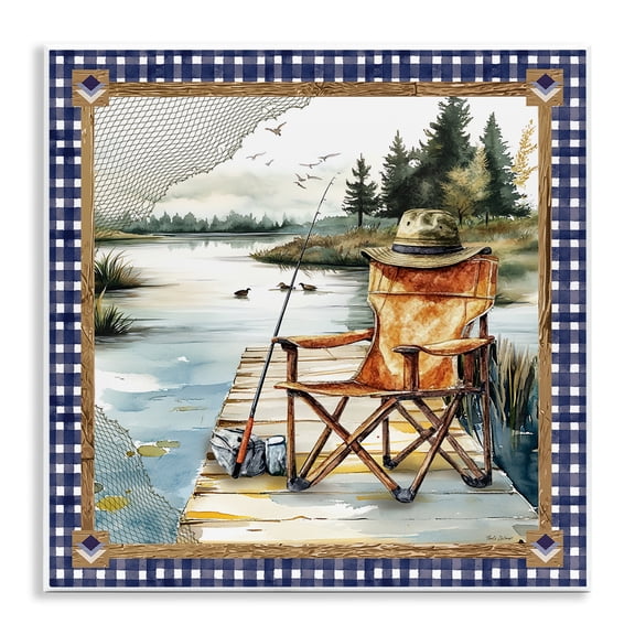 Stupell Industries Fishing Chair on Dock Landscape & Nature Painting Unframed Art Print Wall Art, 12 x 12