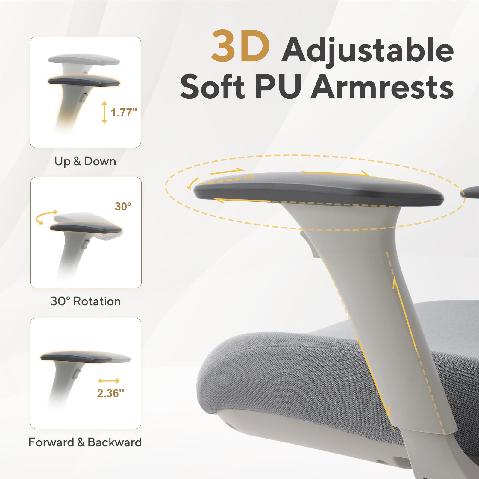 Nouhaus Fluido Ergonomic Office Chair - Adjustable Back Height & Dynamic Lumbar Support, High Back Mesh Executive Desk Chair,  Gray
