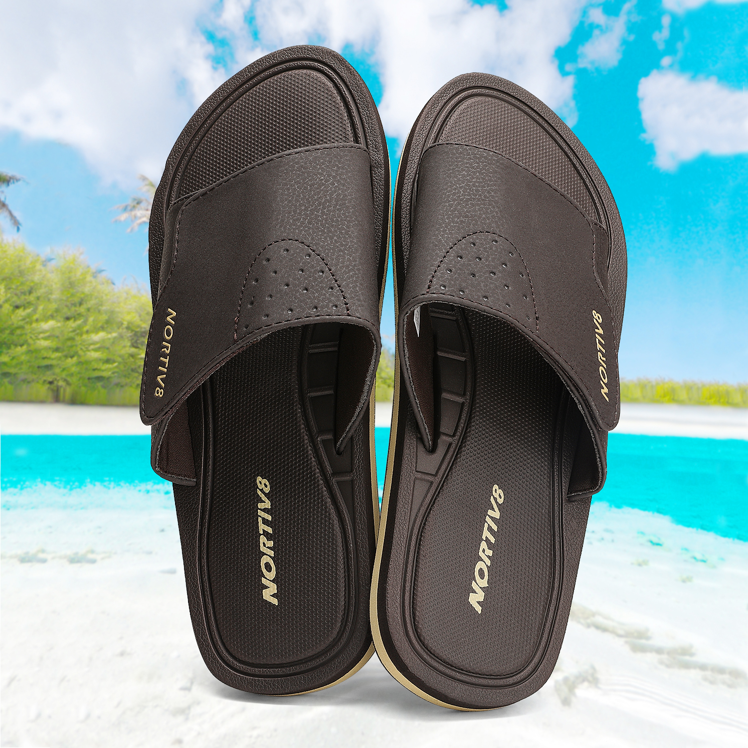 Nortiv 8 Men's Memory Foam Adjustable Slide Sandals Comfort Lightweight Beach Shoes Summer Outdoor Slipper Fusion Dark/Brown Size 15 - image 5 of 5