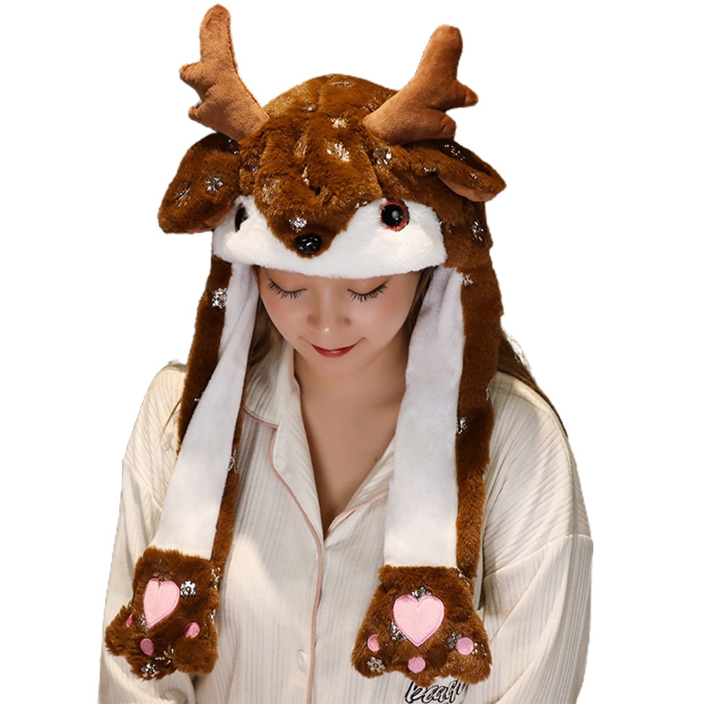 Kawaii Plush Animal Hat Airbag Inside to Move Ears Halloween Christmas