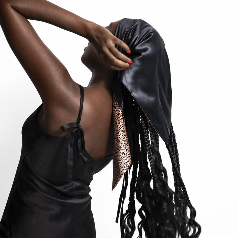 Slip Pure Silk Hair Wrap reversible double lined leopard print and black Slip Hair Wrap | Beautylish main image 2