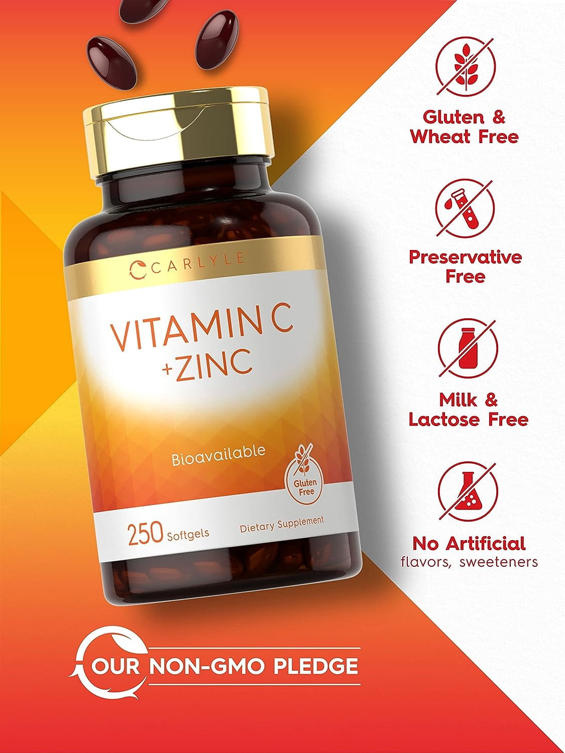 Vitamin C with Zinc | 280mg | 250 Softgels | Value Size | by Carlyle