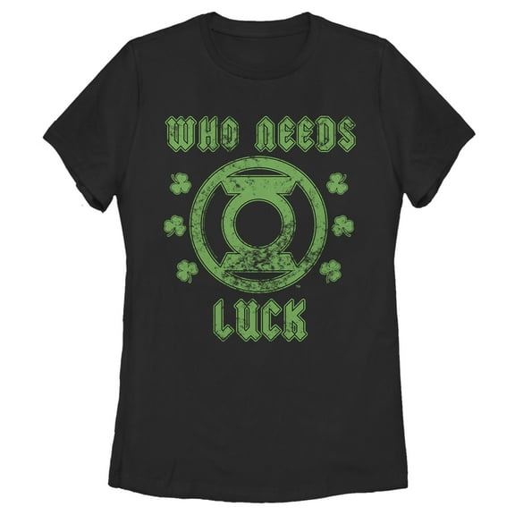 Women's Green Lantern St. Patrick's Day Who Needs Luck Distressed  Graphic Tee Black 2X Large