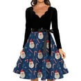 thumbnail image 2 of Women's Fashion Elegant Autumn and Winter Long Sleeve V-Neck Christmas Print Dress for Holiday Parties and Casual Wear, Stylish Women's Seasonal Dress,Royal Blue,2XL, 2 of 2