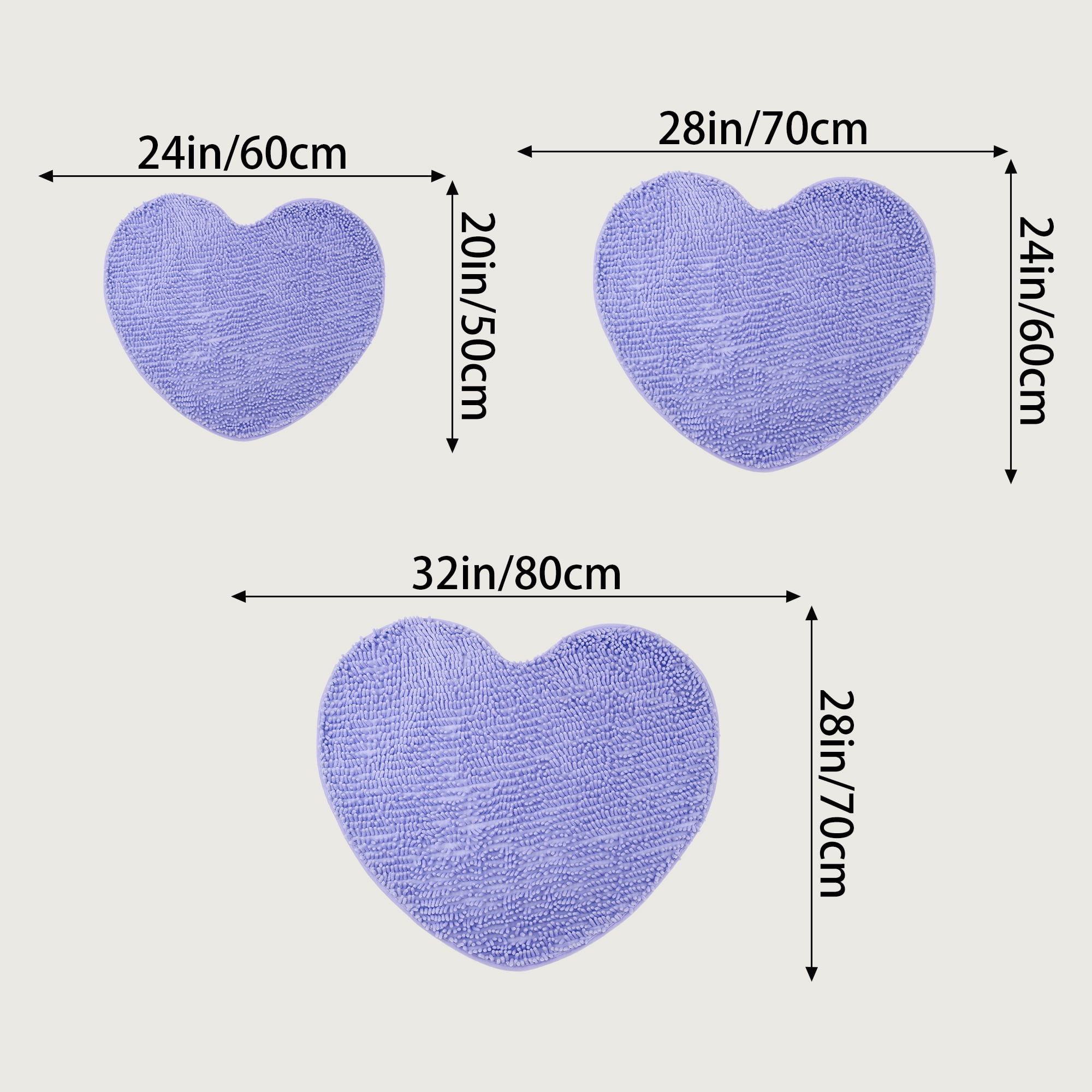 Unique Bargains Heart Shaped Chenille Bath Rugs Soft Shaggy Bath Mat Purple 28" x 32"