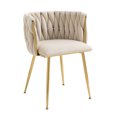thumbnail image 2 of Velvet Dining Chairs, Mid-Century Living Room Chair with Metal Legs and Soft Padded, Woven Back Dining Chairs, Upholstered Accent Leisure Side Chair(Ivory,Set of 4), 2 of 10