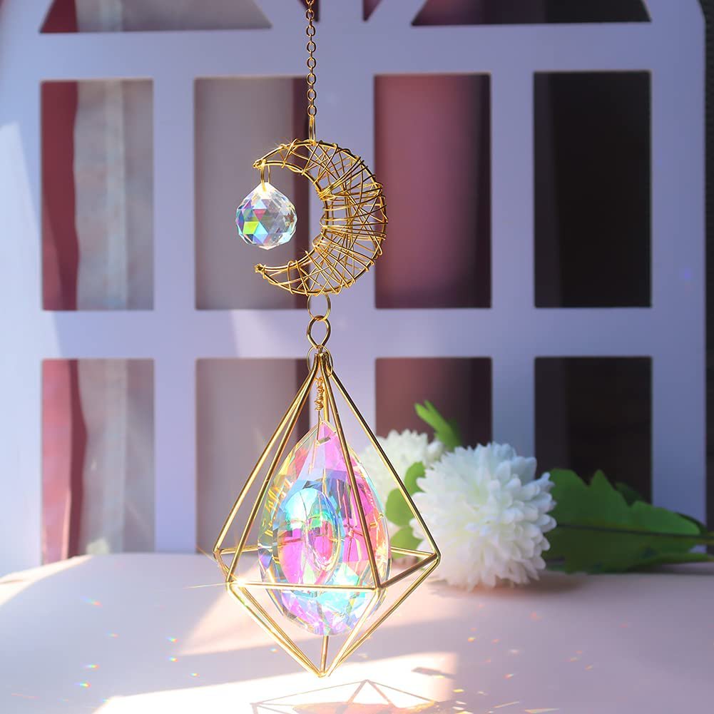Carillon Attrape-Soleil En Cristal K9 – Pendentif Prisme Pour Fenêtre, Jardin – Crée Des Reflets Arc-en-Ciel
