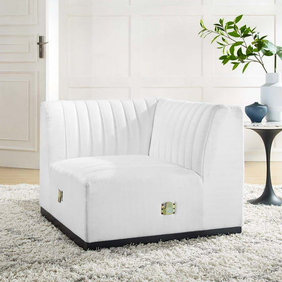 Modway Conjure Channel Tufted Upholstered Fabric Left Corner Chair in Black White