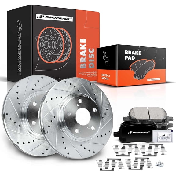 A-Premium 11.65 inch (296mm) Front Drilled and Slotted Disc Brake Rotors   Ceramic Pads Kit Compatible with Select Lexus Models - RX300 1999 2000 2001 6-PC Set
