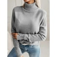 thumbnail image 2 of Women'S Elegant Lapel Long Sleeve Knitted Sweater Autumn and Winter Solid Color Button Pullover Sweater Top Grey L, 2 of 8